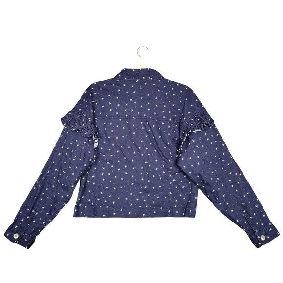 SOMETHING NAVY Celeste Blue Floral Ditsy Eyelet Ruffle Detail Jacket SIZE MEDIUM - Picture 5 of 13